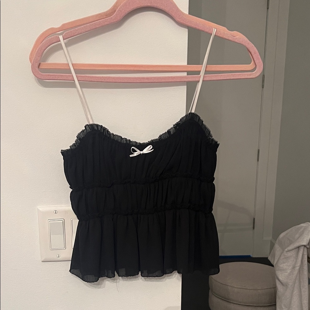Zara Black Ruffled Camisole with White Bow